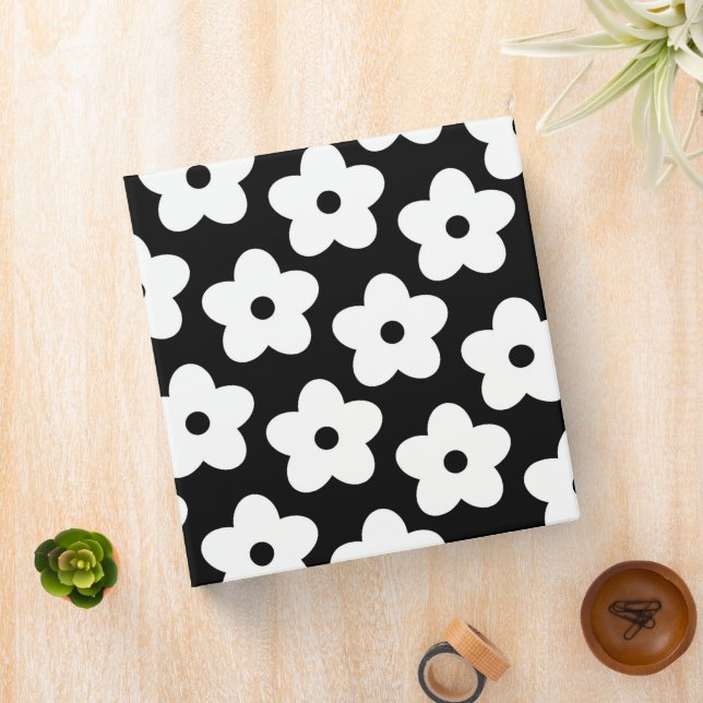 Black and White Flower Y2K Pattern 3 Ring Binder (In Situ)