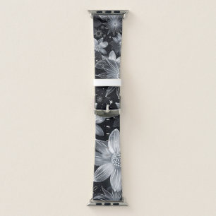 Black and White Flowered Apple Watch Band