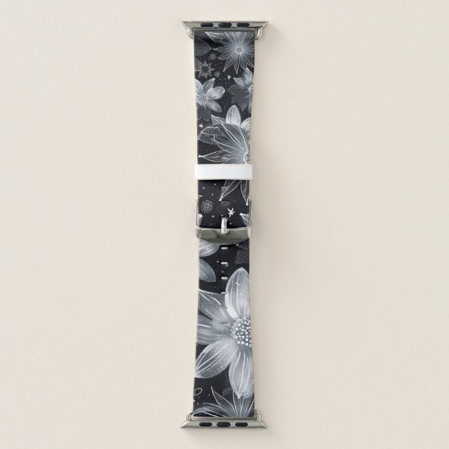 Black and White Flowered Apple Watch Band (Band)