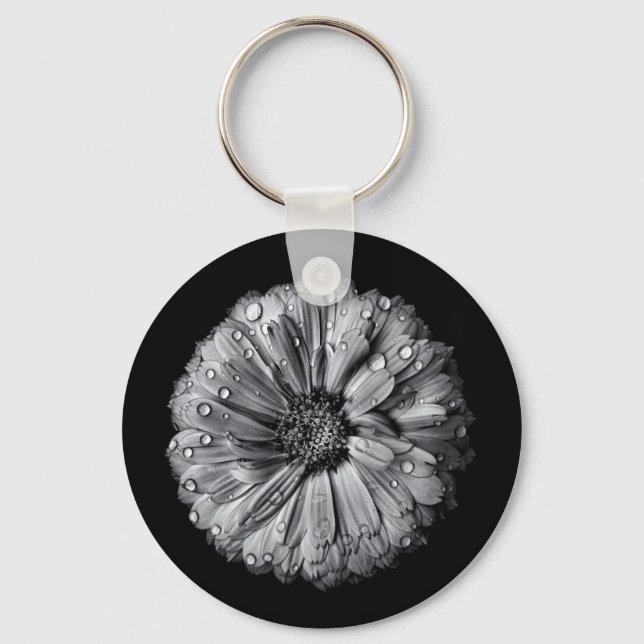 Black And White Flowers 10 Keychain (Front)