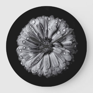 Black And White Flowers 10 Large Clock