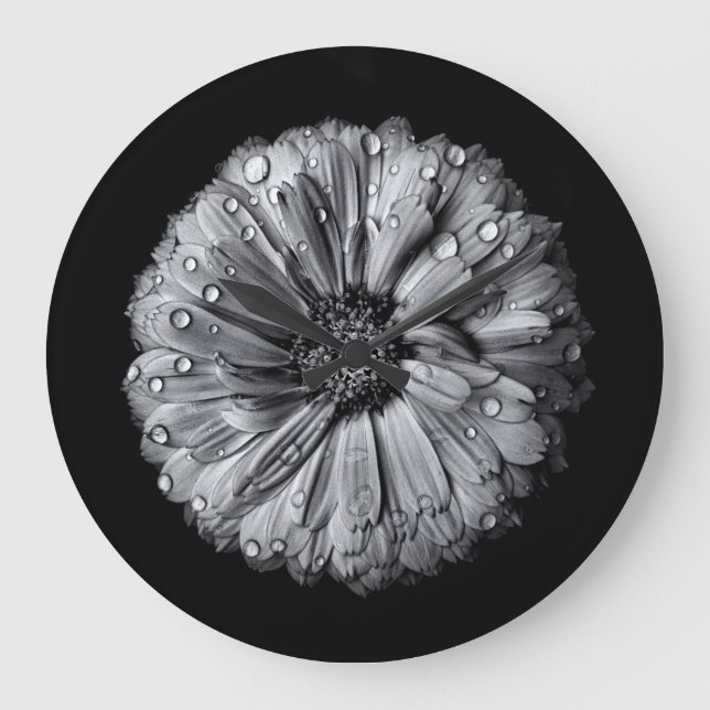Black And White Flowers 10 Large Clock (Front)
