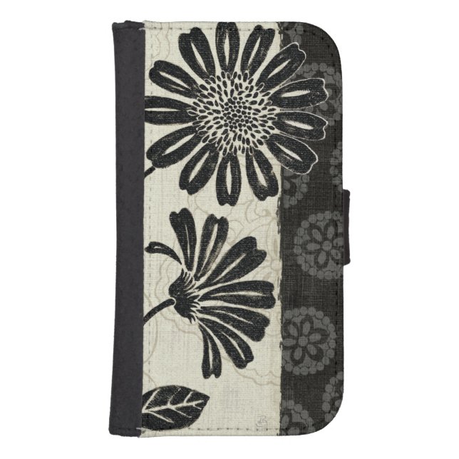 Black and White Flowers 2 Samsung Galaxy Wallet Case (Front)