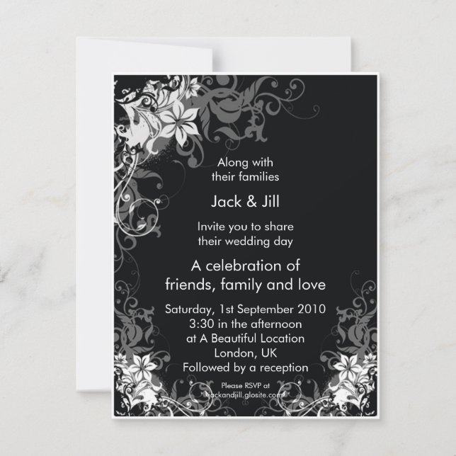 Black and White Flowers 4.25x5.25 Invitation (Front)
