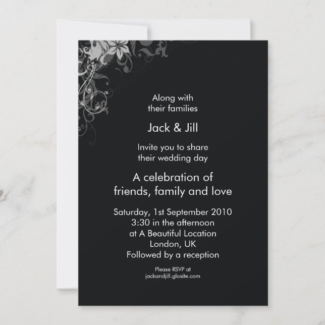 Black and White Flowers 5x7 Invitation (Front)