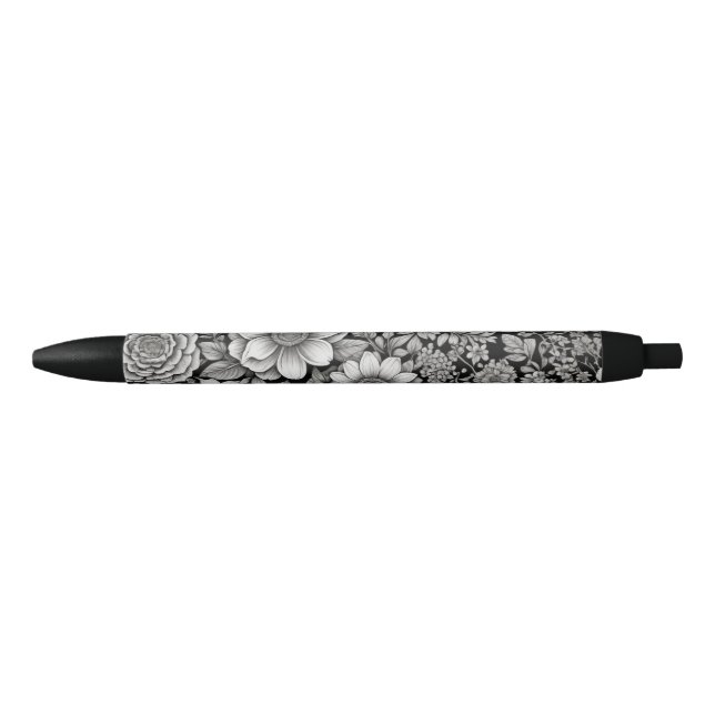 Black and white flowers and leaves pen (Front)