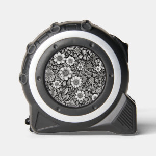 Black and white flowers and leaves tape measure