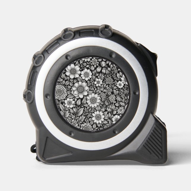 Black and white flowers and leaves tape measure (Front)