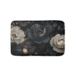 Black and White Flowers Bath Mat