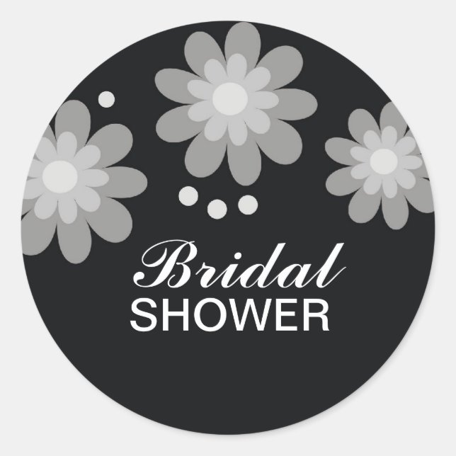 Black And White Flowers Bridal Shower Favors Seals (Front)