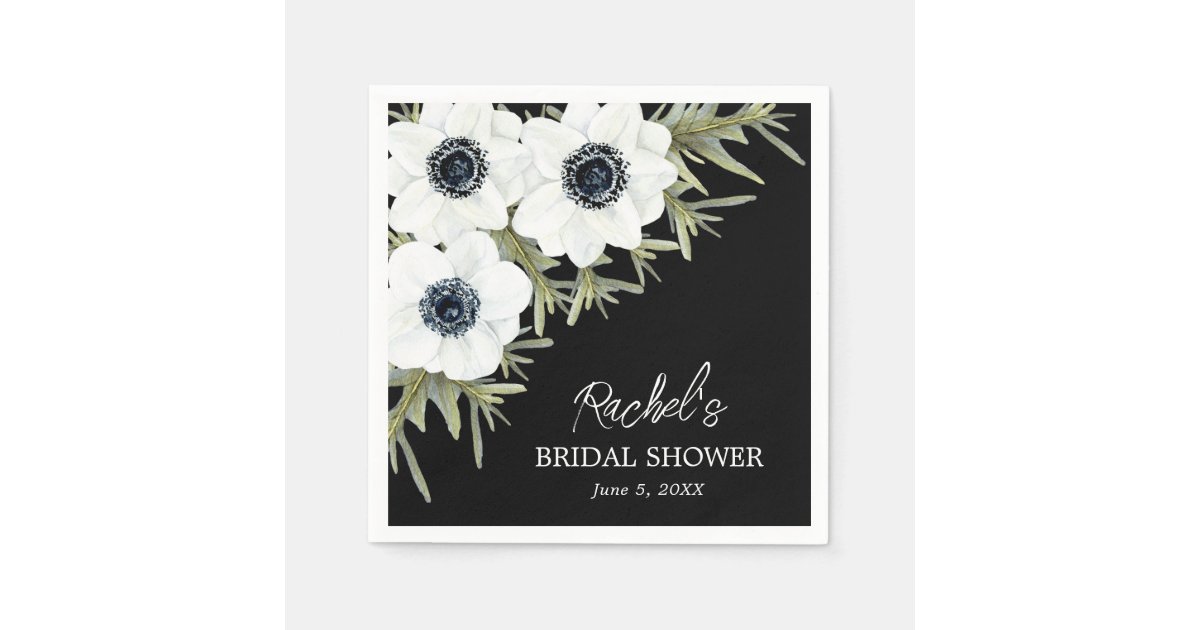 Black and White Flowers Bridal Shower Napkins | Zazzle