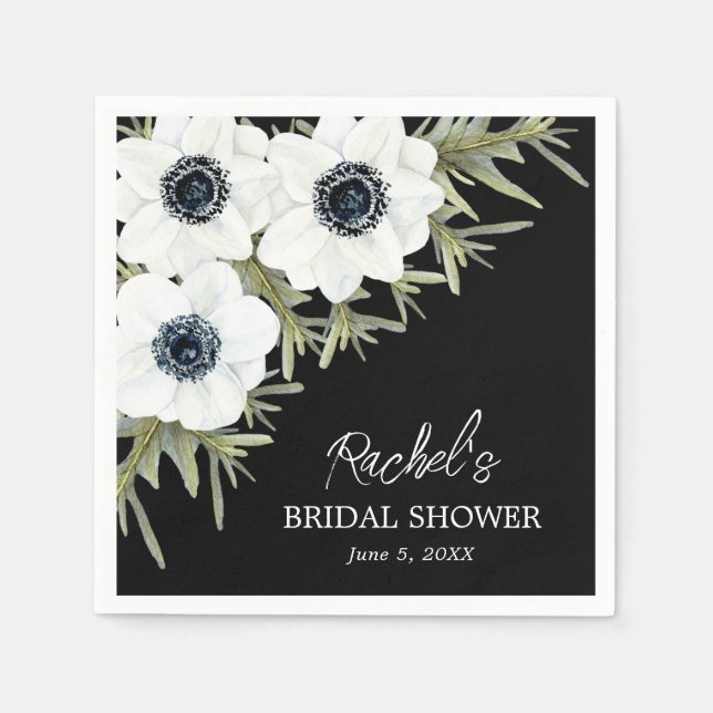 Black and White Flowers Bridal Shower Napkins (Front)