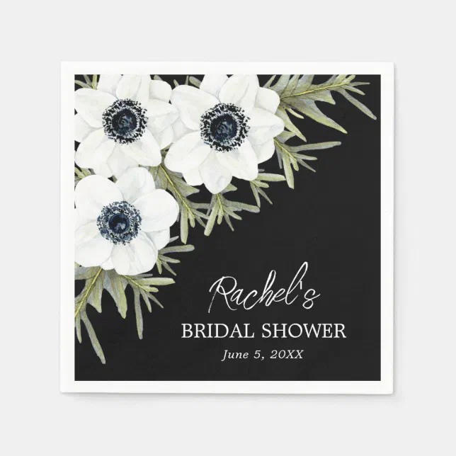 Black and White Flowers Bridal Shower Napkins | Zazzle
