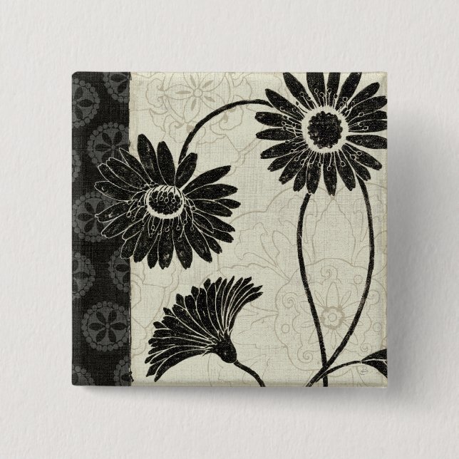 Black and White Flowers Button (Front)