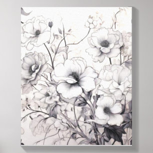 Black and white flowers canvas photo tile