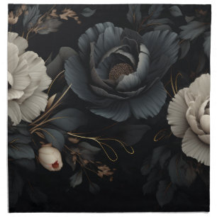Black and White Flowers Cloth Napkin