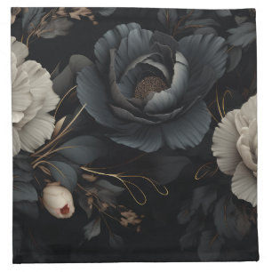 Black and White Flowers Cloth Napkin