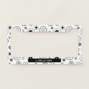 Black and White Flowers Custom License Plate Frame