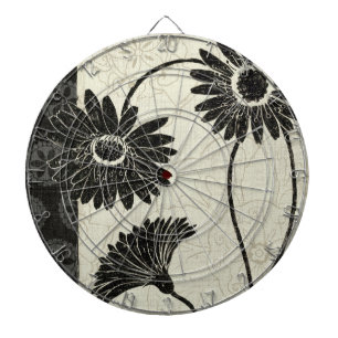 Black and White Flowers Dart Board
