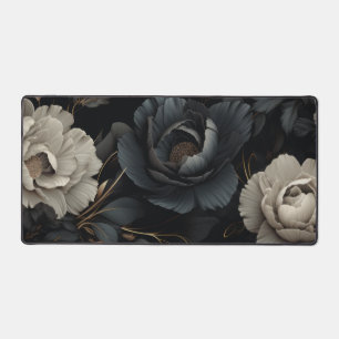 Black and White Flowers Desk Mat
