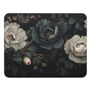 Black and White Flowers Door Sign