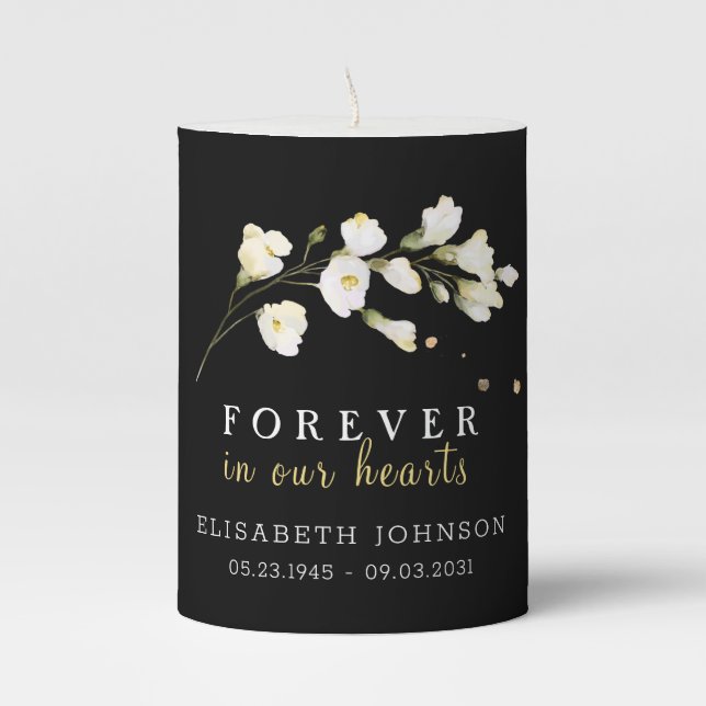 Black and White Flowers Elegant Pillar Candle (Front)