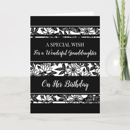 Black and White Flowers Granddaughter Birthday Card