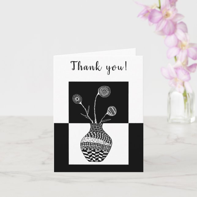 Black and White Flowers in a Vase Greeting Card (Orchid)
