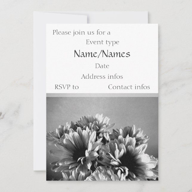 Black And White Flowers Invitation Template (Front)