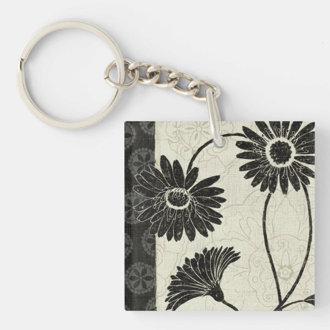 Black and White Flowers Keychain (Front)