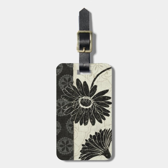 Black and White Flowers Luggage Tag (Front Vertical)