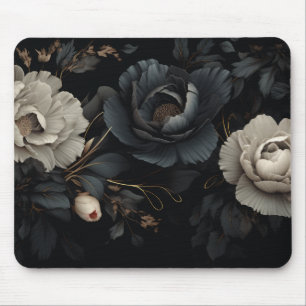 Black and White Flowers Mouse Pad