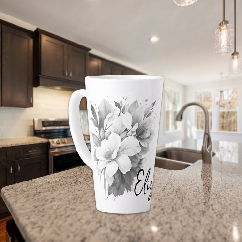 Black and White Flowers Name Latte Mug