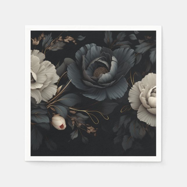 Black and White Flowers Napkins (Front)