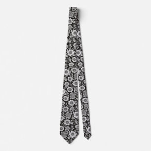 Black and White Flowers Neck Tie