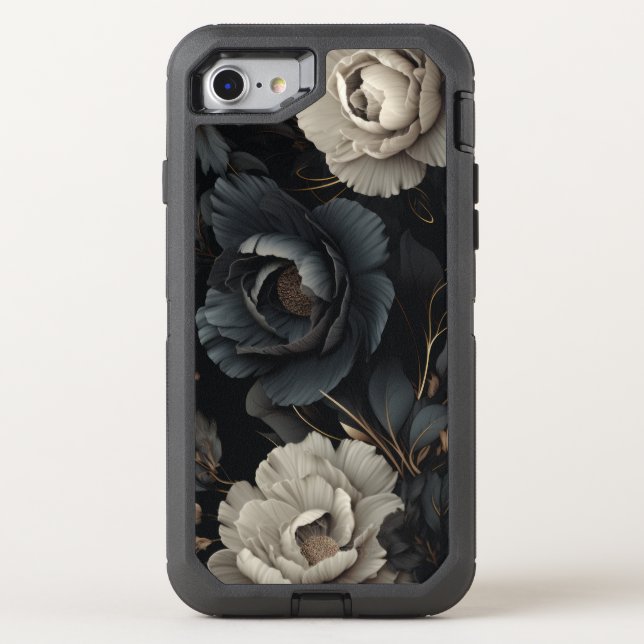 Black and White Flowers Otterbox iPhone Case (Back)