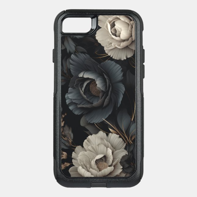 Black and White Flowers Otterbox iPhone Case (Back)