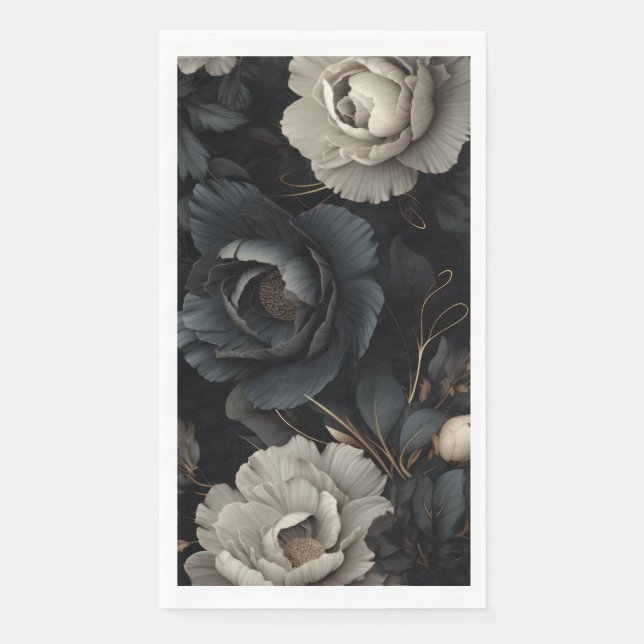 Black and White Flowers Paper Guest Towels (Front)