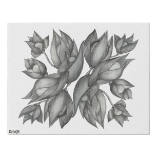 Black and White flowers. Pencil drawing. Faux Canvas Print
