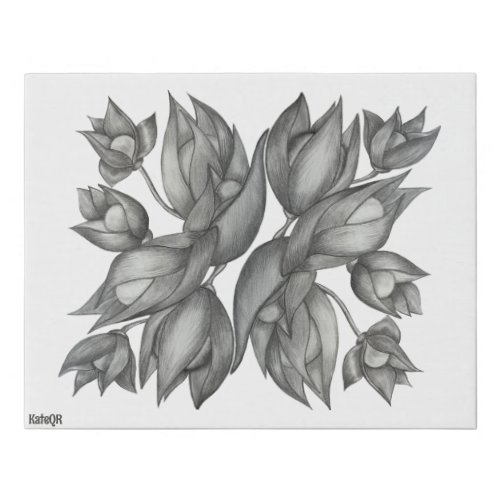 Black and White flowers Pencil drawing Faux Canvas Print