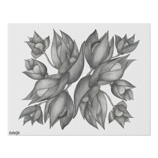 Black and White flowers. Pencil drawing. Faux Canvas Print (Front)