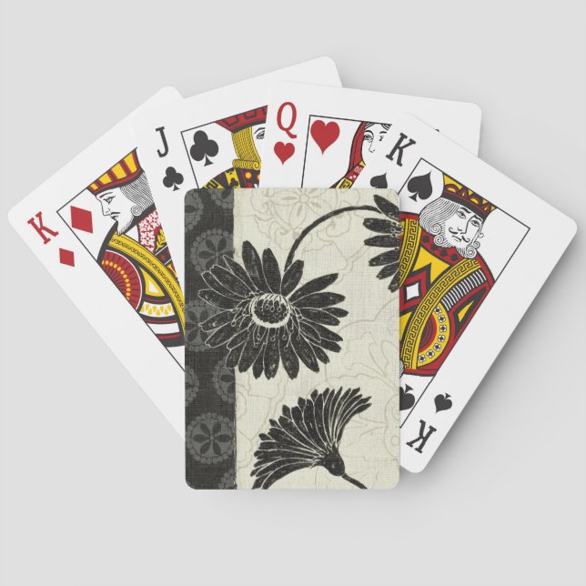 Black and White Flowers Poker Cards (Back)