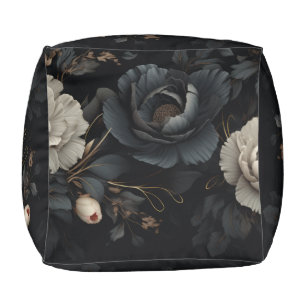 Black and White Flowers Pouf
