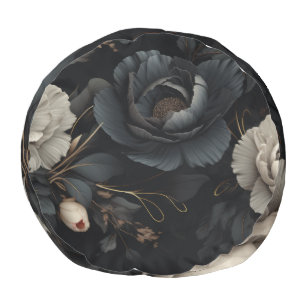 Black and White Flowers Pouf