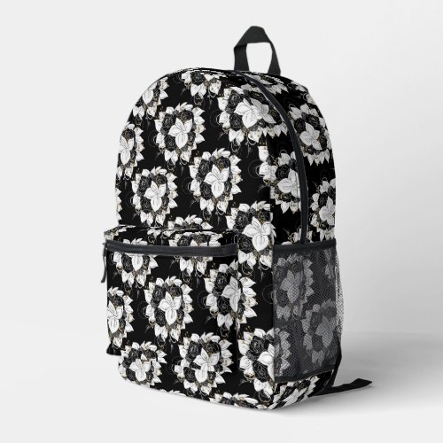 Black and White Flowers Printed Backpack