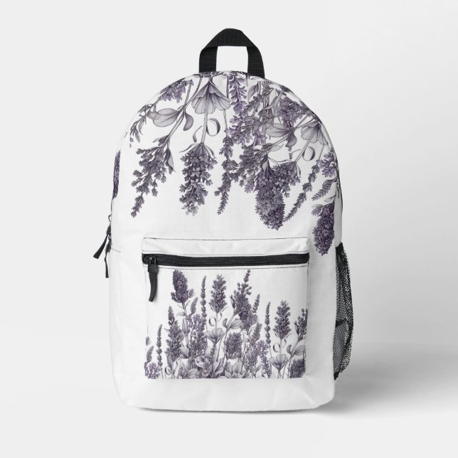 Black and White Flowers Printed Backpack (Front)