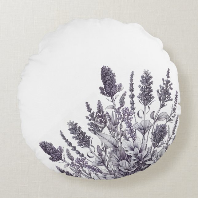 Black and White Flowers Round Pillow (Front)