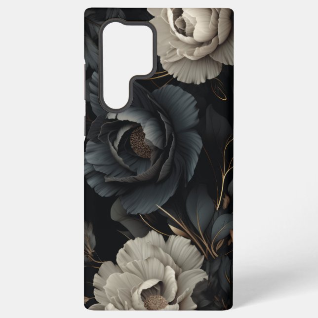 Black and White Flowers Samsung Galaxy Case (Back)