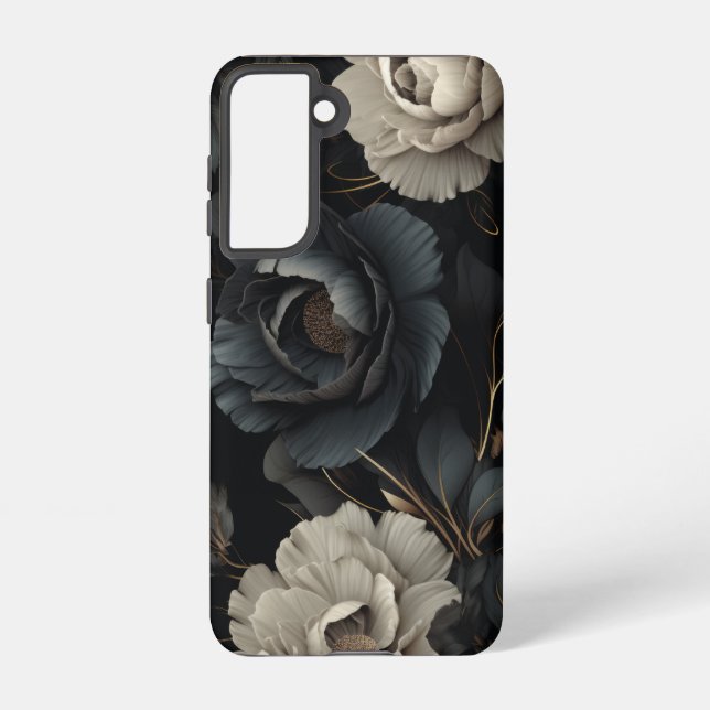 Black and White Flowers Samsung Galaxy Case (Back)