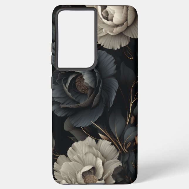 Black and White Flowers Samsung Galaxy Case (Back)